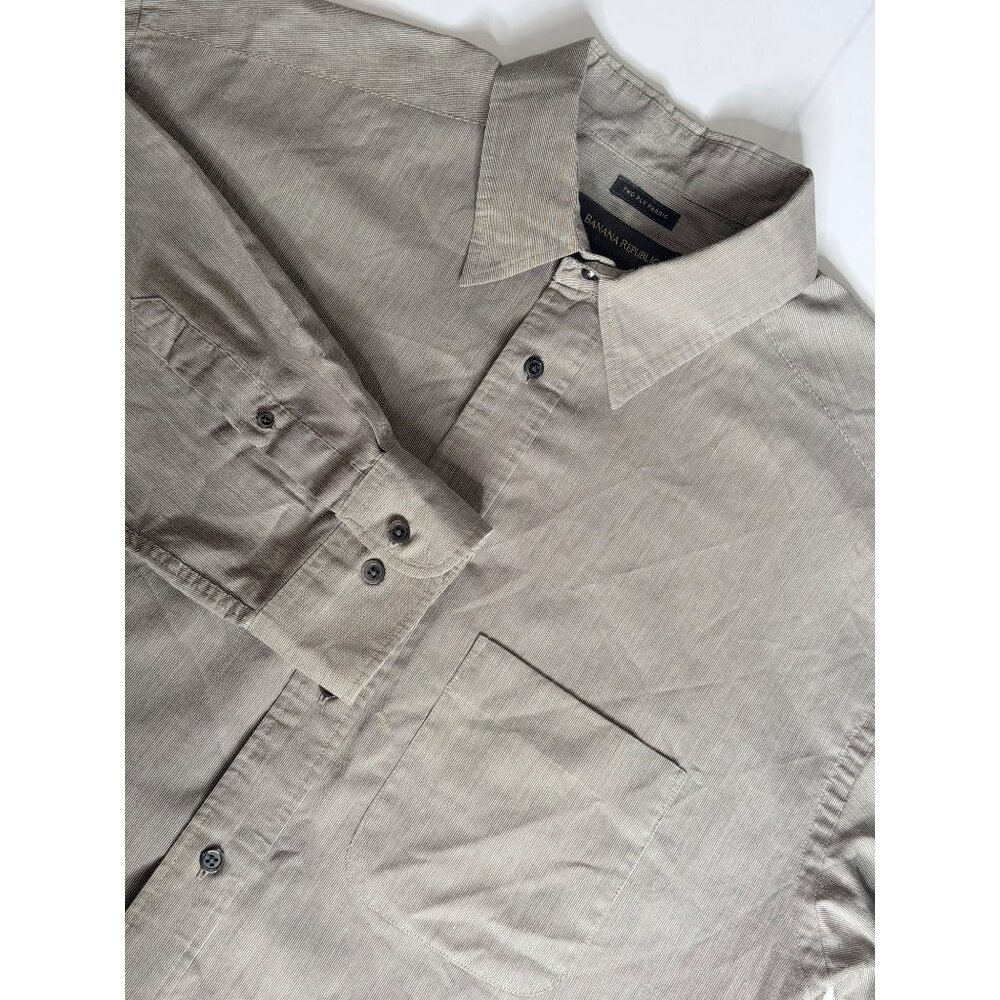 Banana Republic‎ Button-Up Dress Shirt Mens L Gray Two-Ply Cotton Long Sleeve